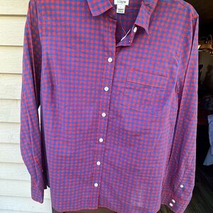 J. Crew Women's Red and Blue Checkered button up. size large. Lightweight NWT